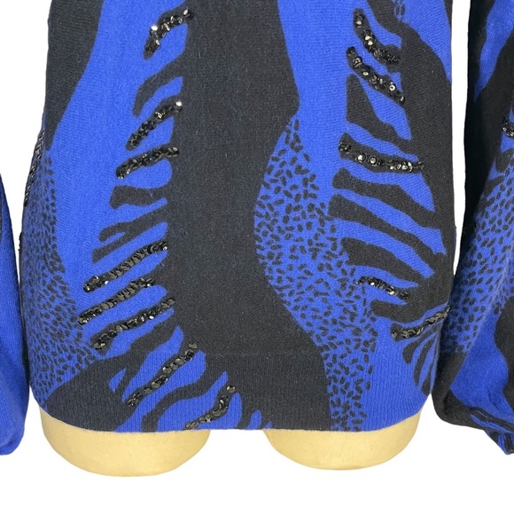 Vintage 80’s Tiano Blue Black Wool Angora Sequin Embellished Sweater Sz M - Picture 10 of 11